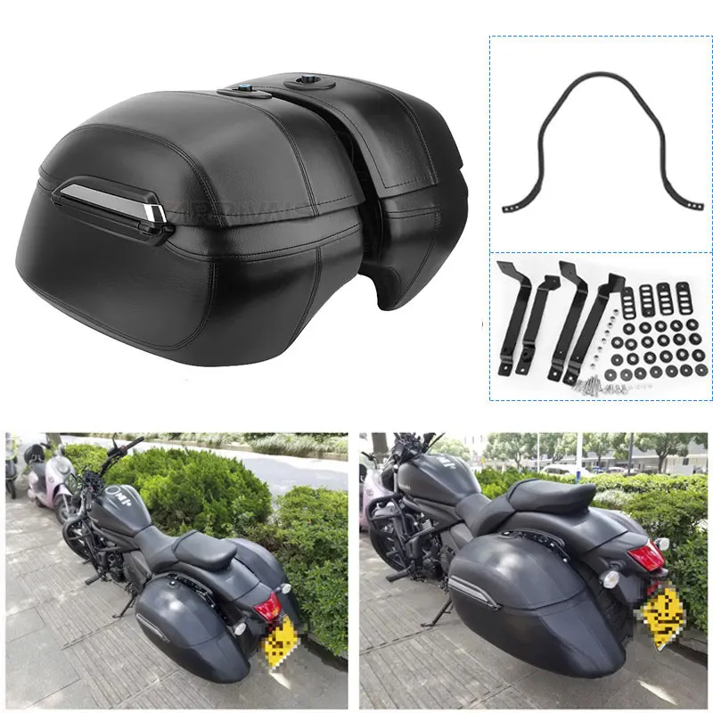 

Motorcycle Black Hard Bag Saddlebags Luggage Trunk Case For Victory Honda Suzuki Kawasaki Yamaha Universal