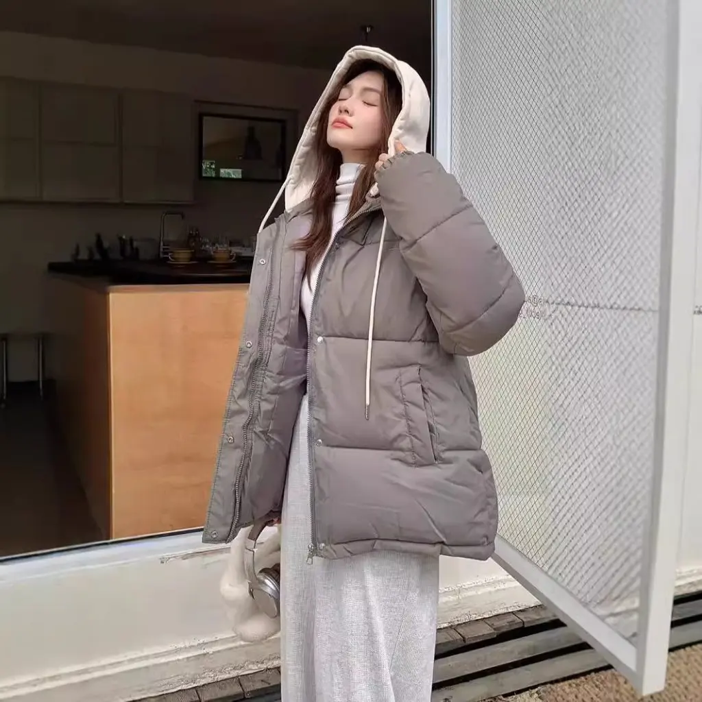 

Dongdaemun Women's Detachable down Cotton-Padded Jacket Loose Warm Korean Fashion Winter Coat Short New