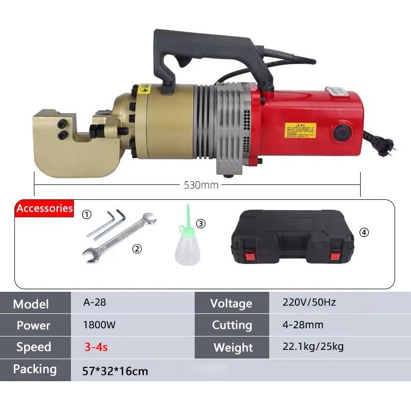 A-28 Portable Electric Steel bar Shear Hydraulic Rebar Cutter 4-28mm Engineering High-Strength Alloy Steel Rebar Cutting Machine