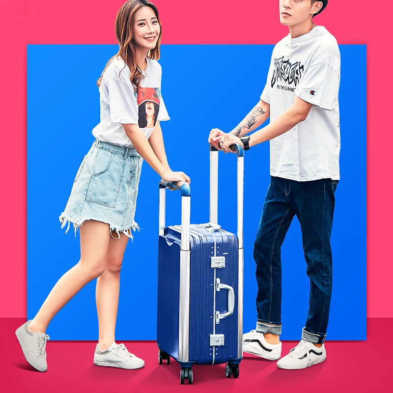 Fashion Pull rod luggage couple travel suitcase men's and women's boarding luggage 20 "aluminum frame password carry on box