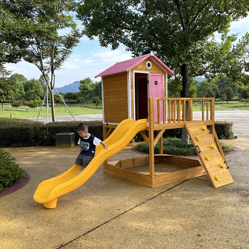 بيت مسرح للأطفال في الهواء الطلق منزل خشبي منزلق ملاهي تسلق كبير بيت شجرة لعبة
