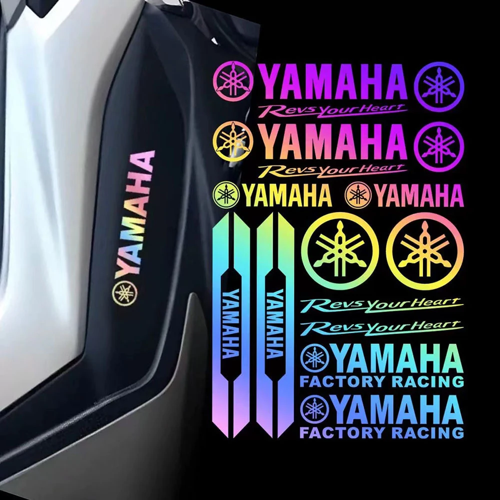 

For Yamaha Reflective Motorcycle Stickers Laser Letter Logo Dirt Bike Racing Decals Fuel Tank Decor Helmet Modification