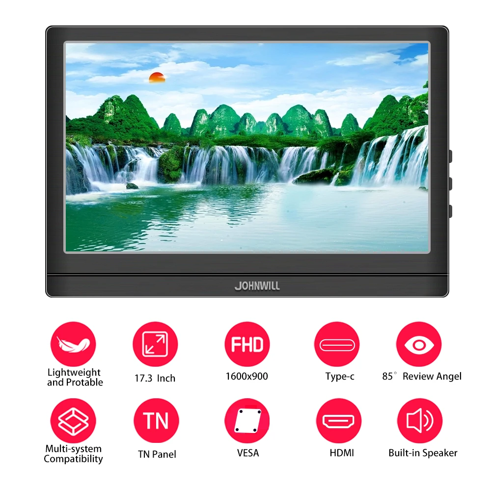 Computer Monitor 17.3 inch 1600*900 60Hz TN Panel LCD HD Display Portable Monitor Type-c HDMI Port For PC Gamer Switch Laptop