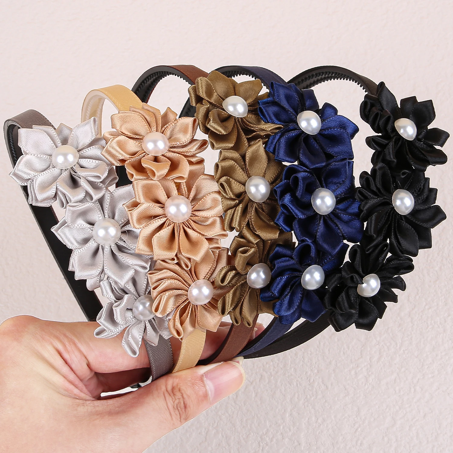 5pcs Pearl Flower Headbands for Girls Plastic Teeth Hairbands Floral Headband Children Girls Fashion Party Hair Aceessories
