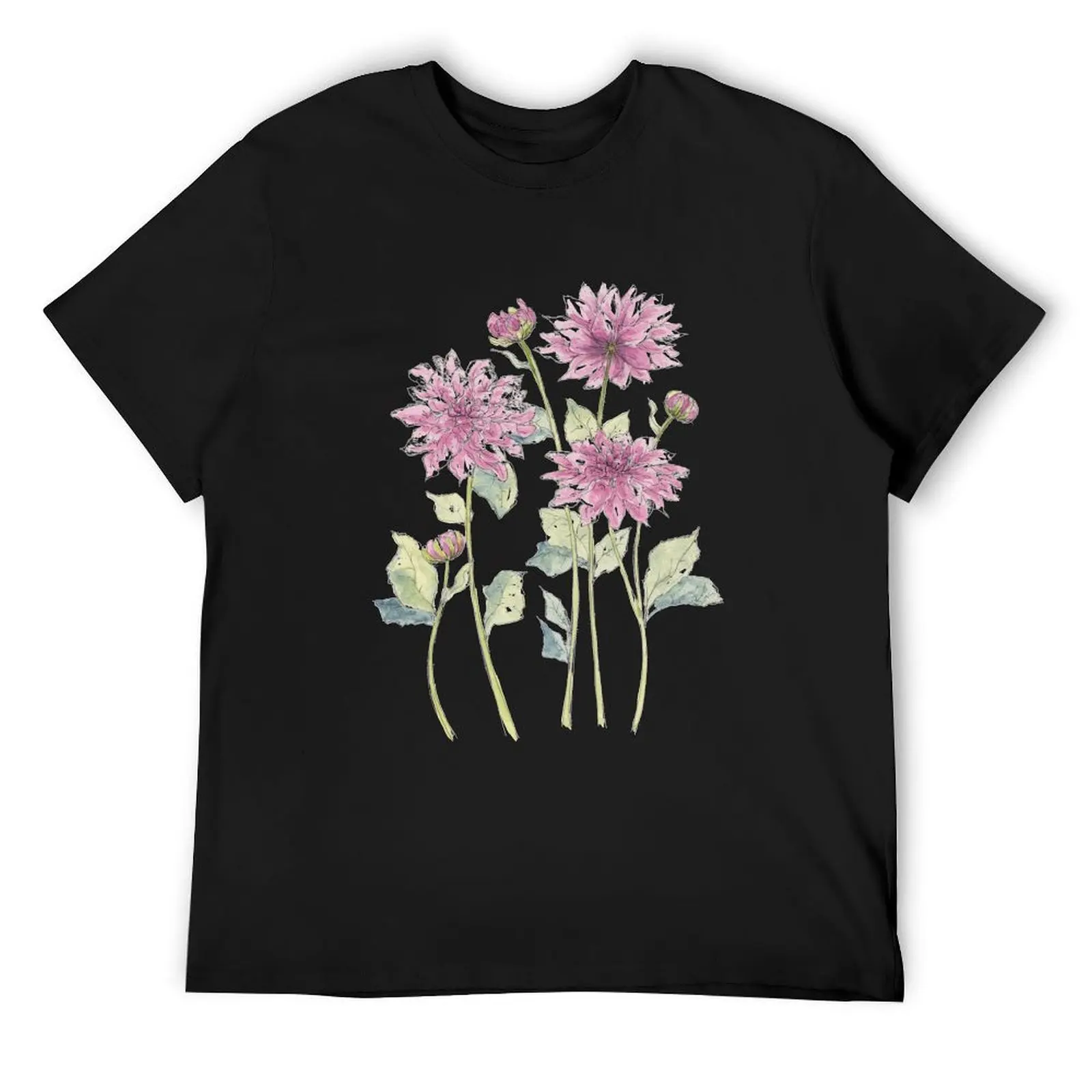 Magenta Dahlias Illustration T-Shirt anime clothes graphic t shirts men clothing