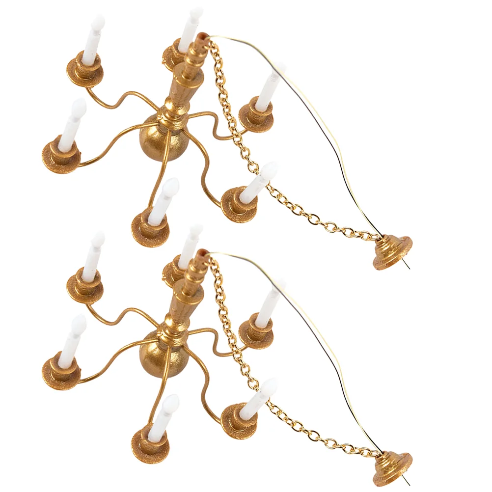 

2 Pcs Model Chandelier Ceiling Lights Tiny Mini Lamp Miniature Abs Scene Accessories Adornment