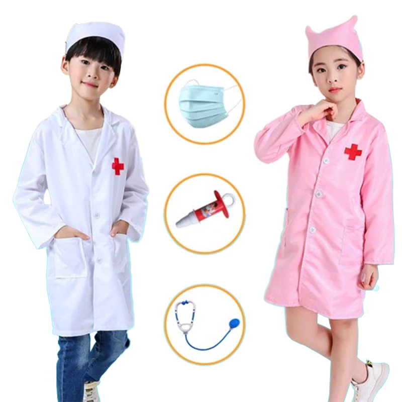 2023 Simulation doctor nurse work Children Uniform Cross Coat Halloween Costume Kids Cosplay Baby Toys Set Fancy Party birthday