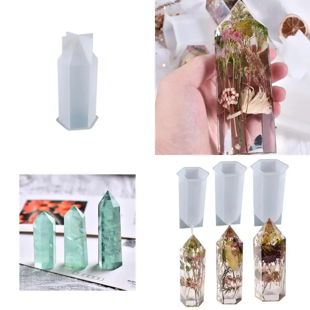 

652F Handmade Hexagonal Cone Desktop Decor Mold Crystal Point Tower Ornament Epoxy Resin Mold Home Decorations Silicone Mould