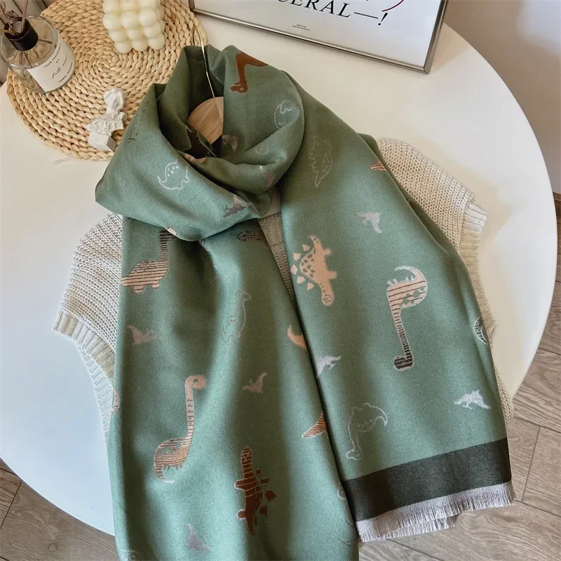 

Cartoon cute dinosaur age reduction versatile contrasting color thickened scarf winter travel warm shawl dating decorative scarf