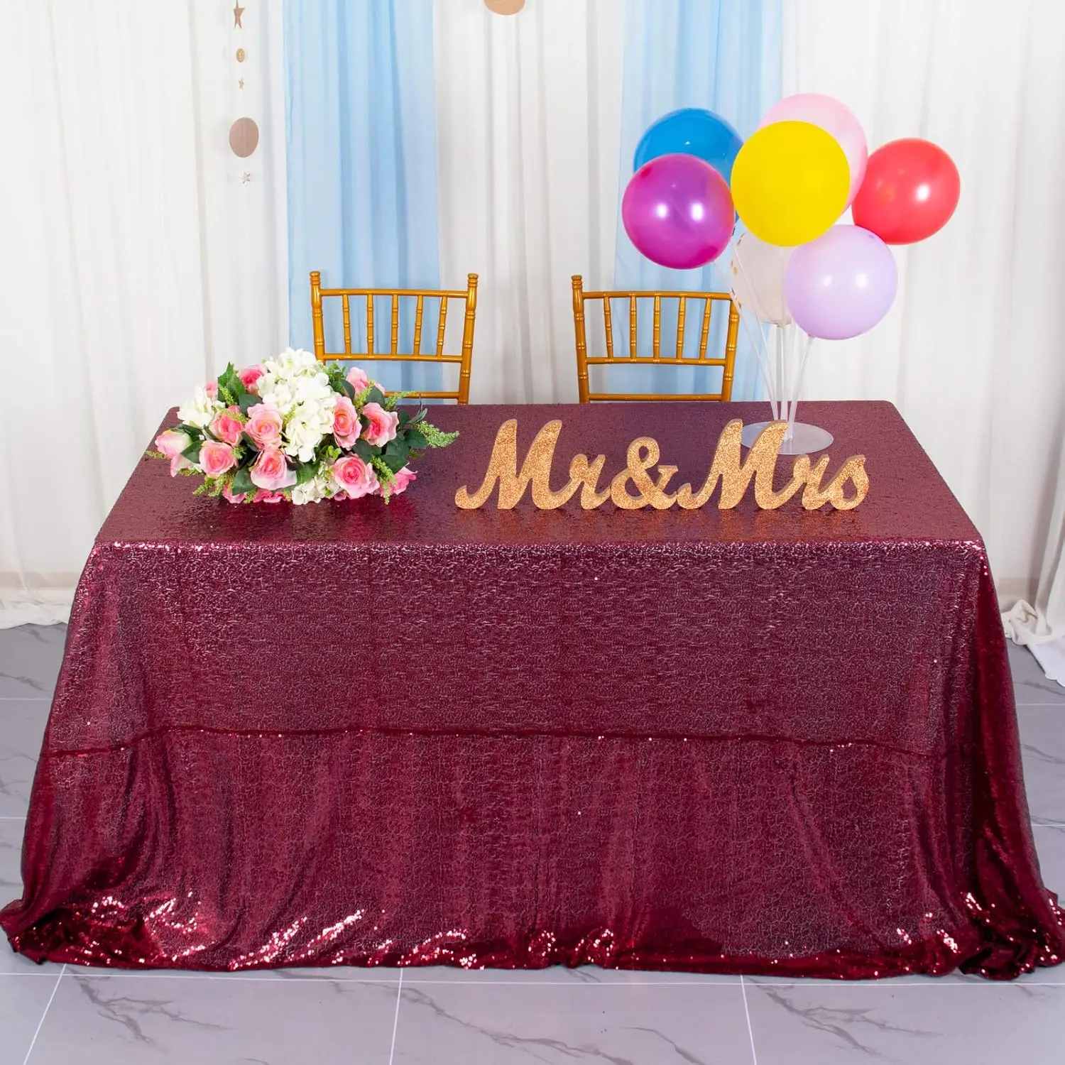 4 Pcs Burgundy Tablecloth 90x132 inch Sequin Table Cloths for Parties Burgundy Sequin Tablecloth Rectangle Sequin Table Cloth Ha