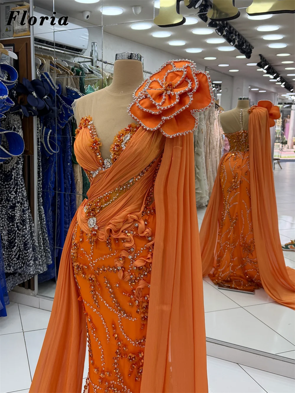 Newest Orange One Shoulder Cocktail Dresses The Cape Beading Evening Dress Engagement Party Gowns Robes De Soiree Customized