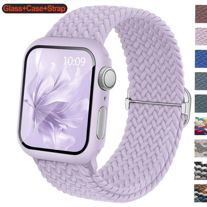 Elastisches Nylon-Geflechtband + matte Hülle für Apple Watch Series 10/11 42mm 46mm für iWatch 9876 SE3 5 4 45mm 44 41 49mm Ultra3
