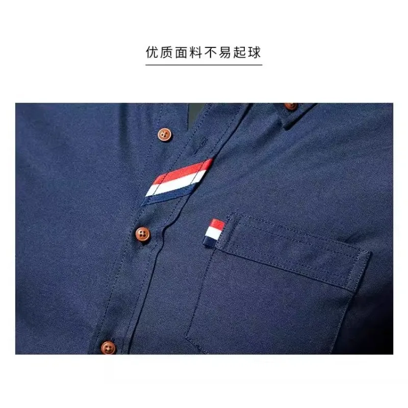 Slim Fit Man's White Shirts Casual Color Blocking Long Sleeve Street Style Tops with Real Breast Pocket Youth Men Stylish Shirts