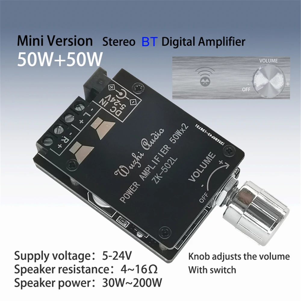 MINI Bluetooth 5.0 Wireless Audio Digital Power Amplifier Stereo Board 50Wx2 Bluetooth Amp Amplificador 502l Audio Home Theater