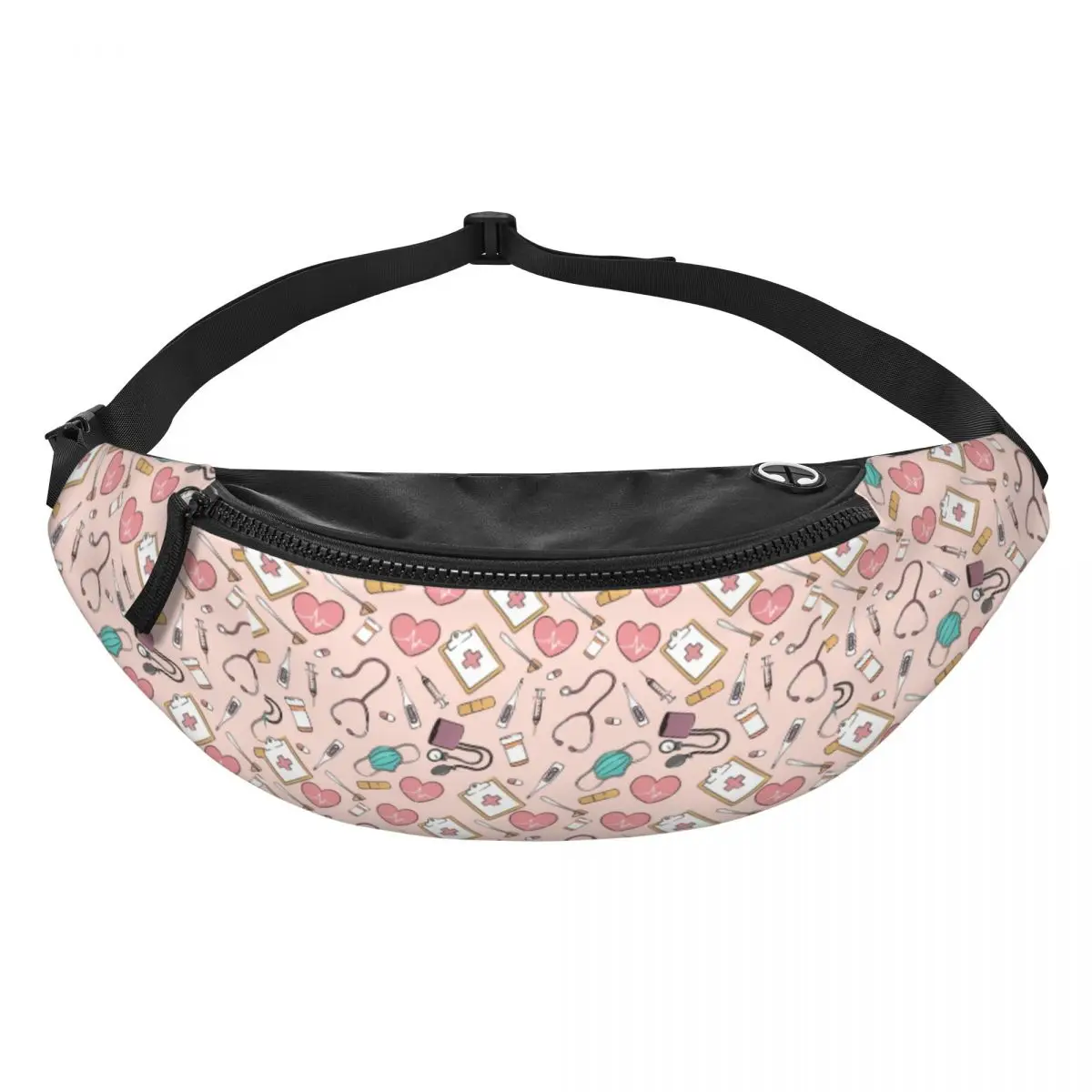 Custom Cool Funny Nurse Pattern Fanny Pack for Cycling Camping Women Men Health Nursing Crossbody Waist Bag Phone Money Pouch