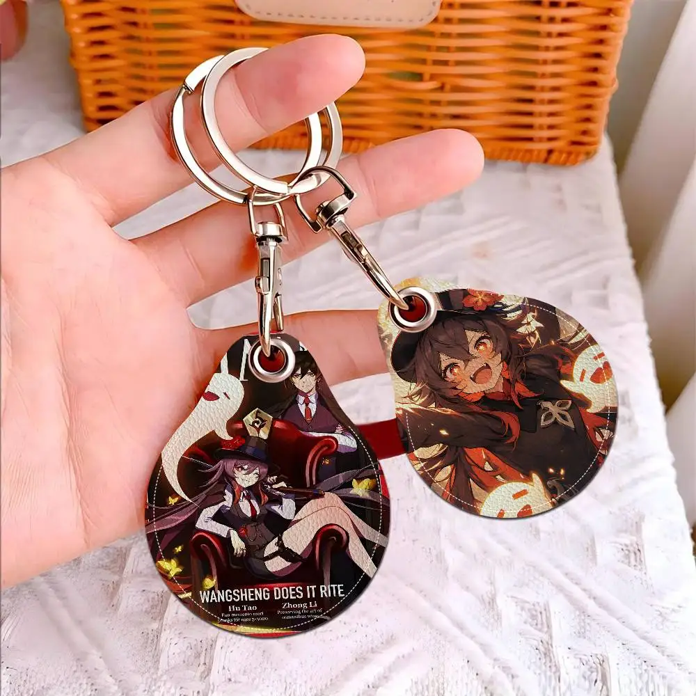 هو تاو جينشين تأثير ويكي المرأة البسيطة بولي Leather حافظة جلدية المفاتيح الوصول حافظة للبطاقات مفتاح العلامة حلقة شارة صغيرة حلقة رئيسية قفل الباب العلامات