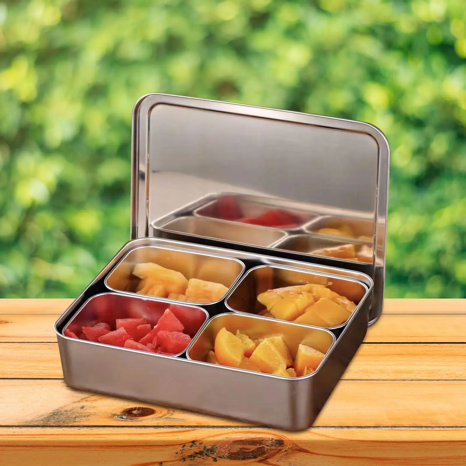 

Condiment Box Compartment Snack Container Stainless Steel Lightweight Serving Box Large Capacity Multiple Sections for Kitchen