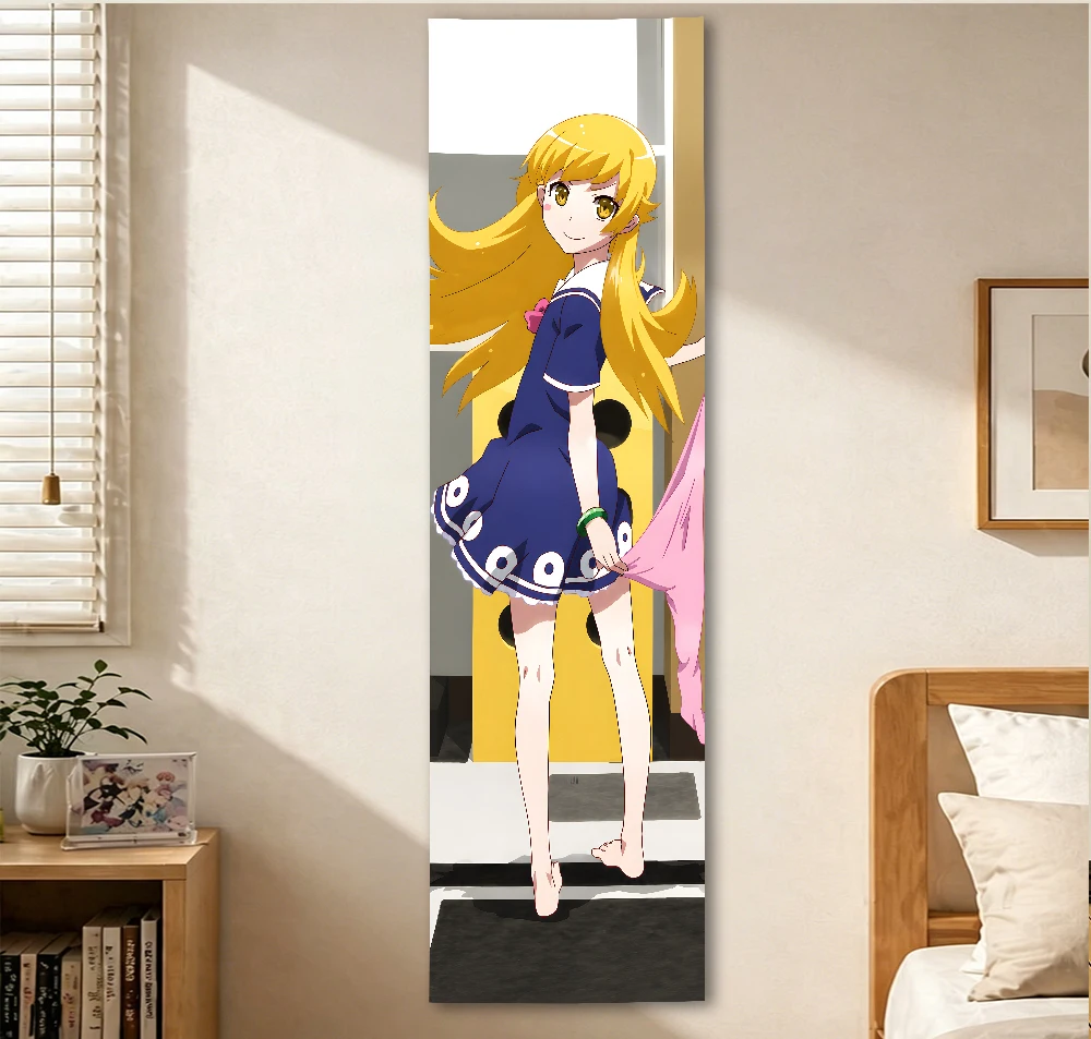 Oshino Shinobu Monogatari Series Long Tapestry, Navy Dress Blonde Anime Vertical Wall Hanging Otaku Bedroom Vanity Decor