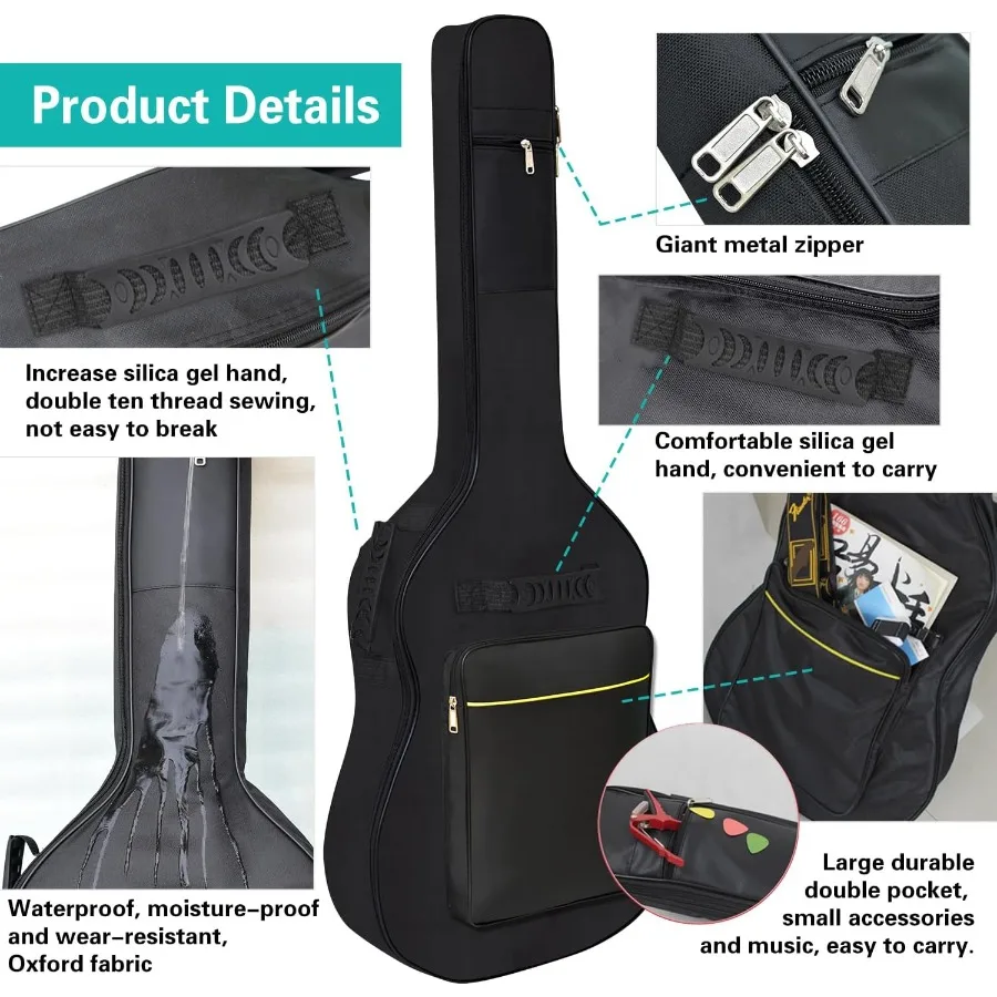 حقيبة جيتار صوتي بطانة سميكة مقاومة للماء وحزام كتف مزدوج قابل للتعديل وحقيبة جيتار وحقيبة إسفنجية سميكة تناسب 3