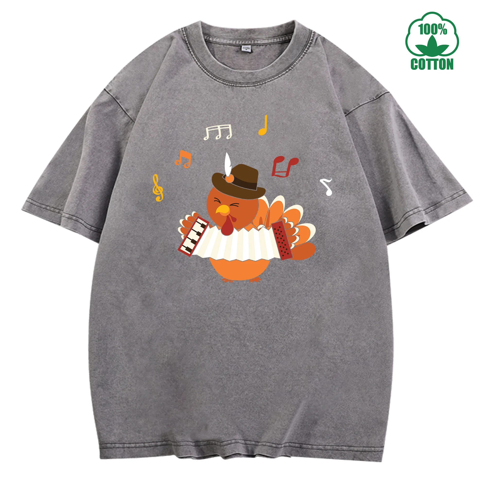 Thanksgiving Turkey Vintage Washed T-Shirt 230g 100% Cotton Unisex Comfortable Oversized Streetwear