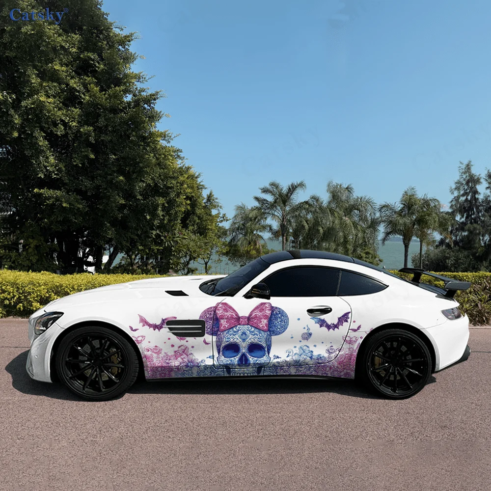 

Красочная боковая наклейка с черепом автомобиля, самоводонепроницаемая палочка из ПВХ, яркие внешние аксессуары для автомобиля, декор, защитный подарок для любителей автомобилей