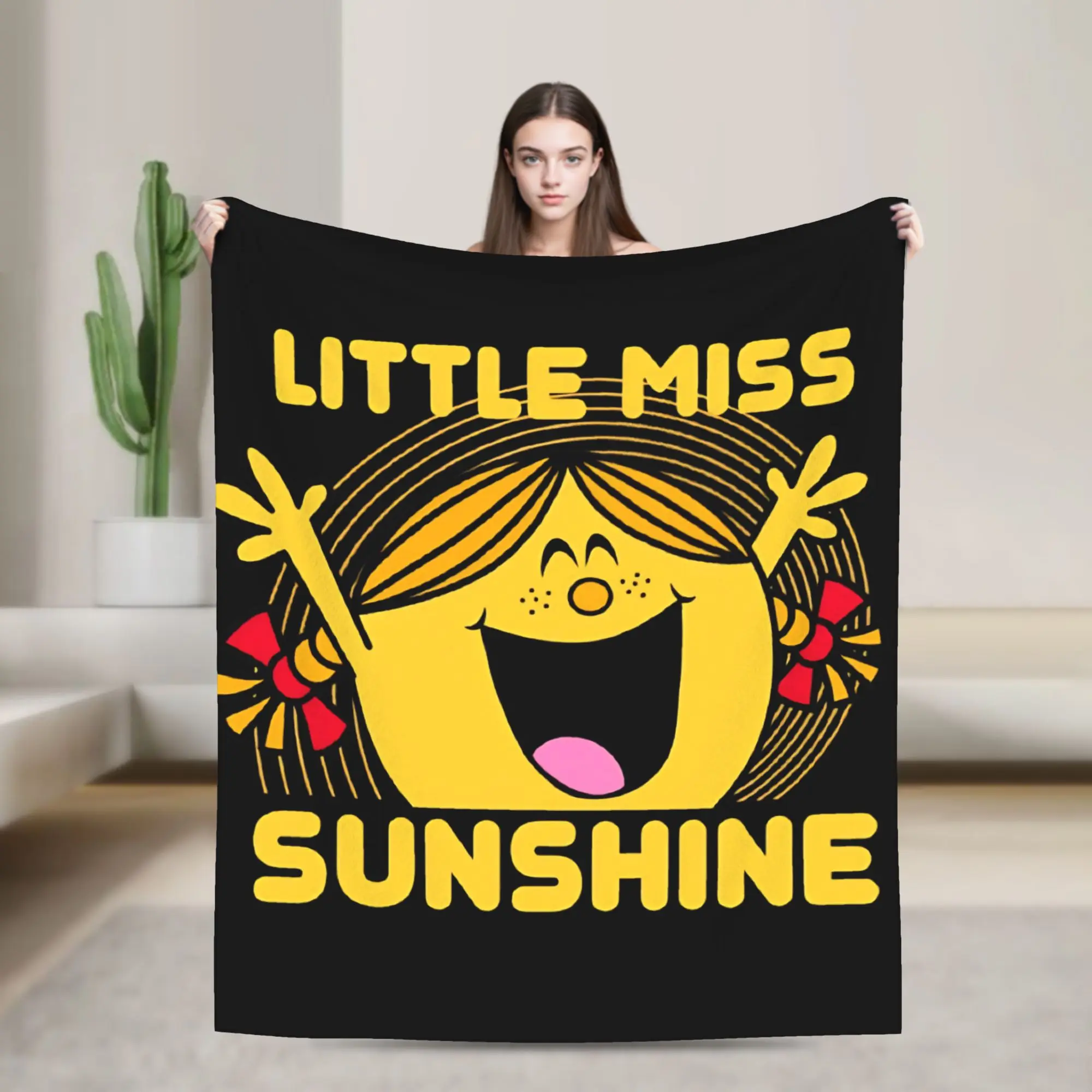 Happy miss sunshine  Blankets Fleece M-Mr M-Men L-Little M-Miss Lightweight Throw Blanket for Bedroom Sofa Bedspread