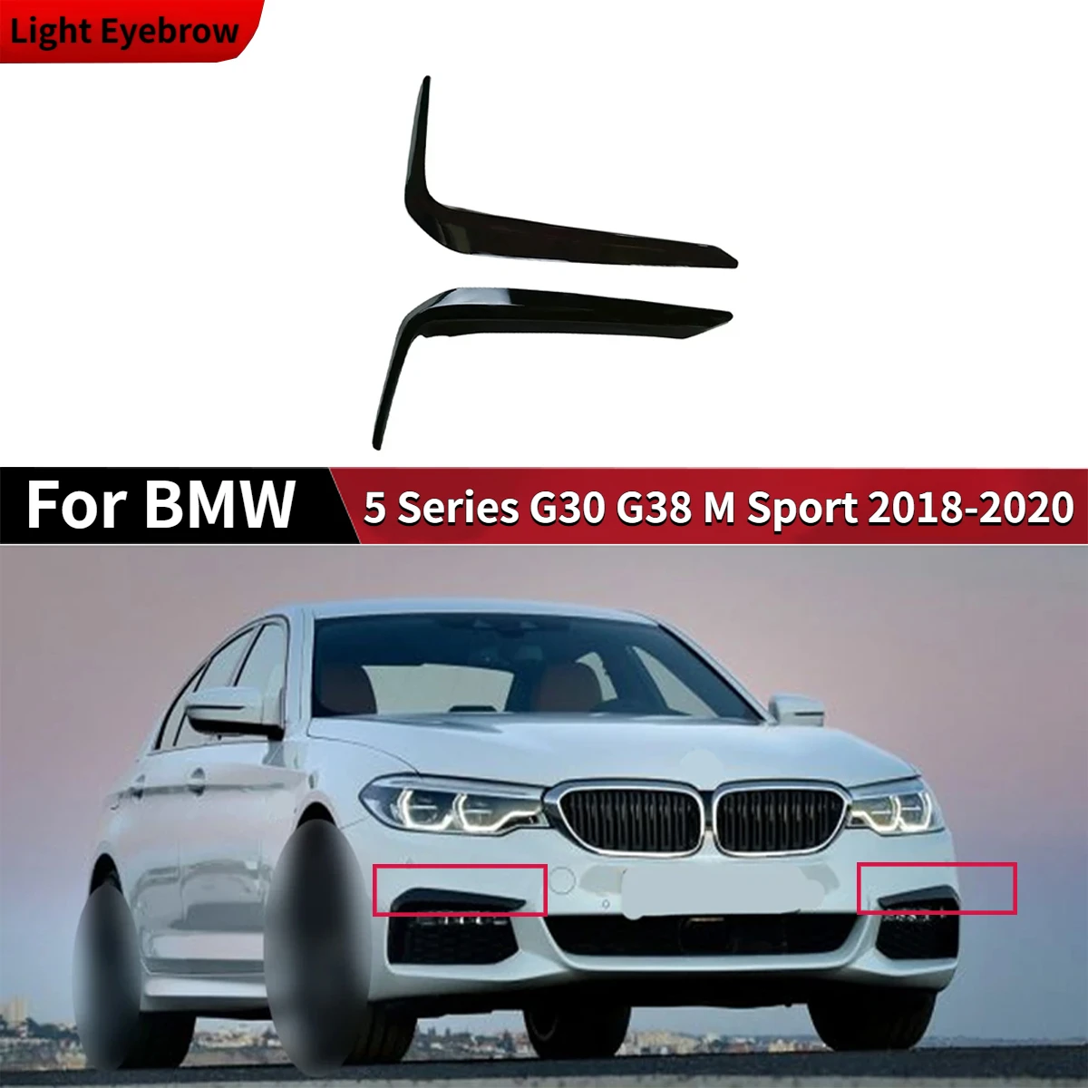 For BMW 5 Series G30 G38 M Sport 2018-2020 Front Fog Light Lamp Cover Eyelid Eyebrow Decoration Strips Outer Foglight Trim Kits