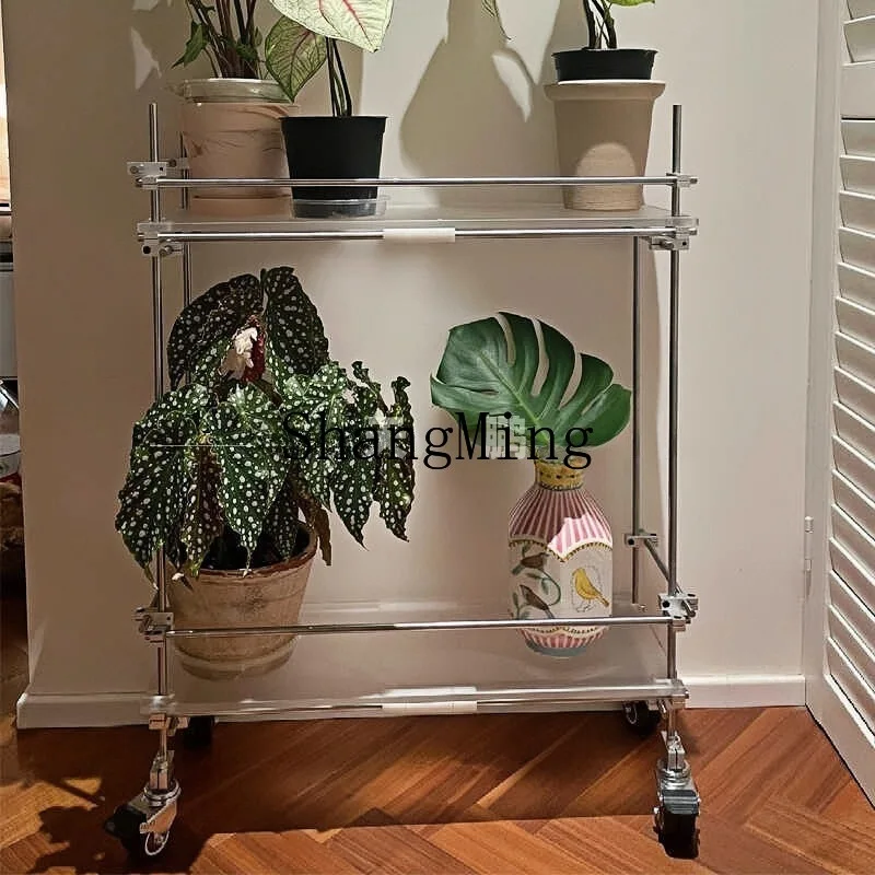 FG metal succulent belt wheel movable green plant flower pot frame balcony cart acrylic flower stand