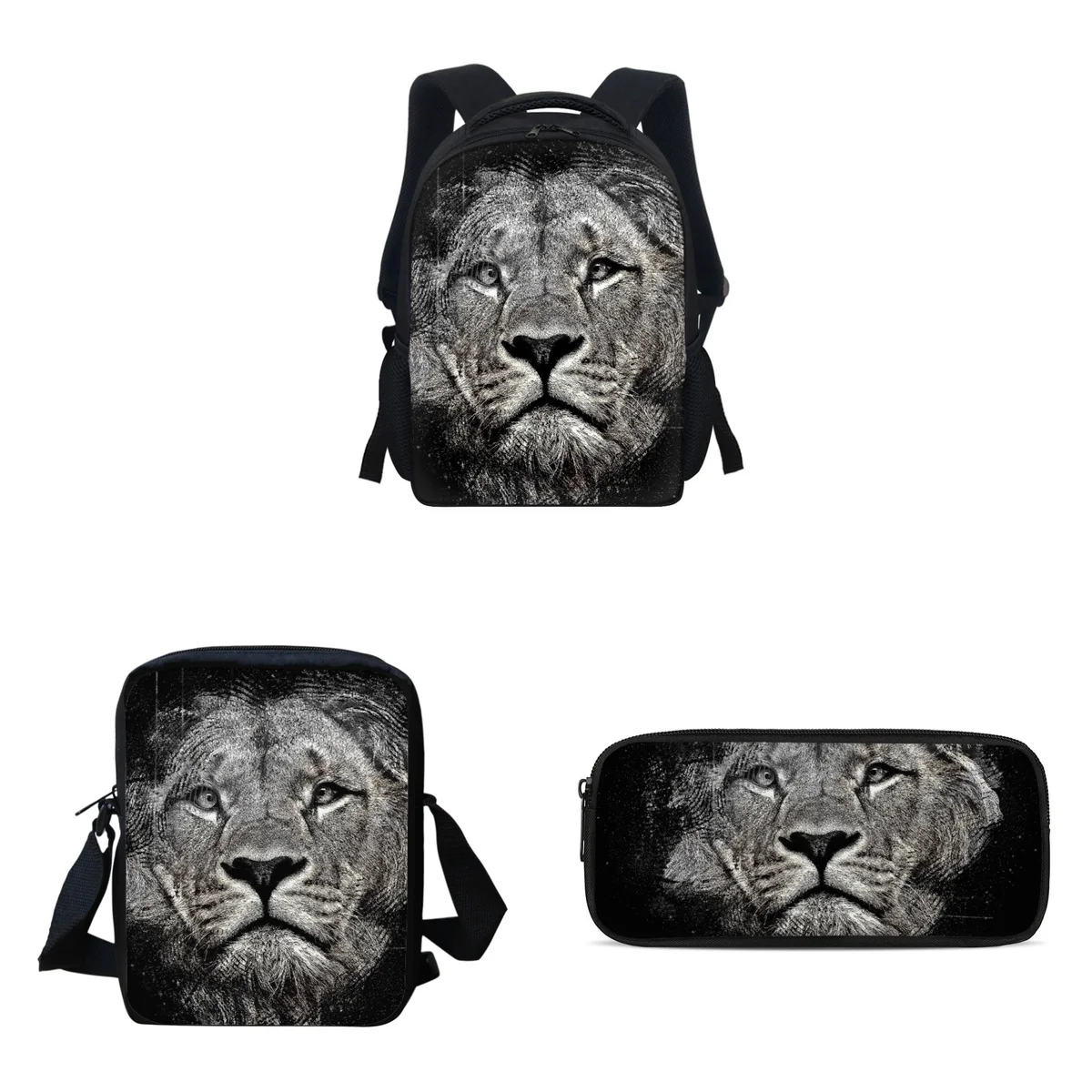 

Kids School Bag For Girls Set Trendy Cool Lion 3D Print Backpack Child Primary Student Bookbag Lunch Bag Satchel Pencil Case