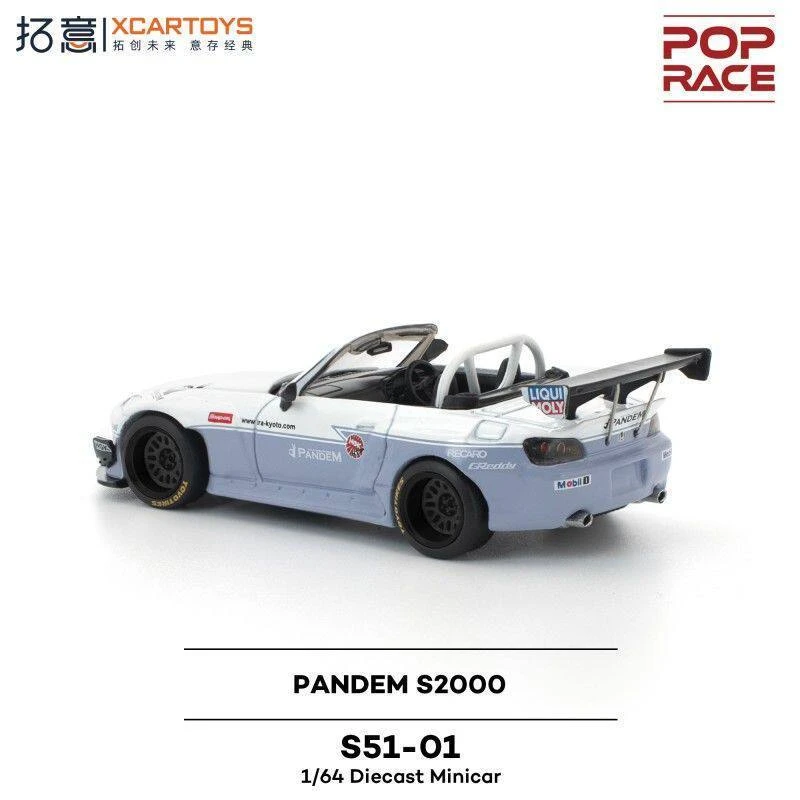 POP RACE 1/64 Honda S2000 PANDEM White Carbon Cap Alloy Die Casting Car Model Collection