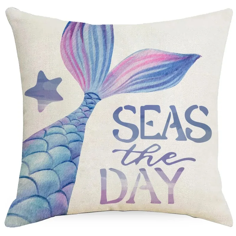 45x45CM Purple Pillow Cushion Cover Summer Ocean Pillowcase Mermaid Print Sofa Cushion Throw Pillow Home Decor Pillowcase New