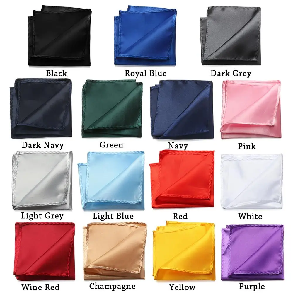 For Men 22*22CM Satin Plain Suits Pocket Square Fashion Silk Wedding Party Handkerchief