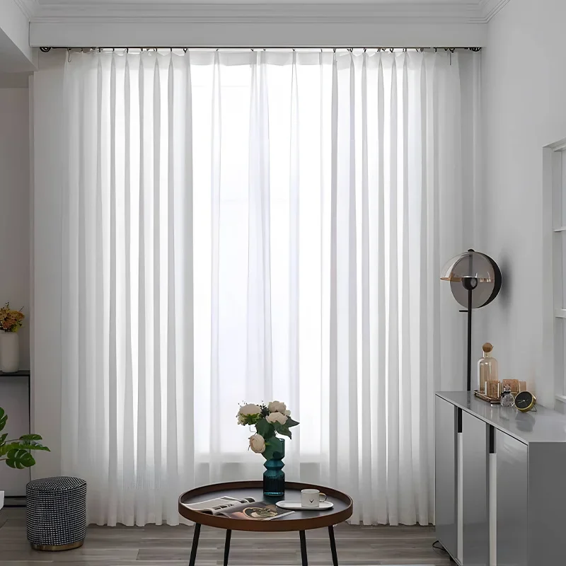 

1Panel Solid White Sheer Curtains Semi Shading Tulle for Living Room Bedroom Luxurious Voile Fabric Window Curtains Home Decor