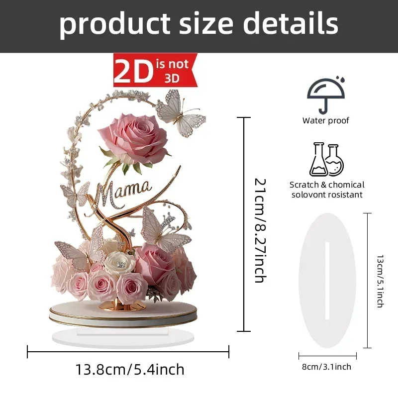 Mom Birthday Gift Mother's Day 1pcs 8in Flat Acrylic Rose Can Stand Anniversary  Mother Mom MOMDecoration Table Filial Child To