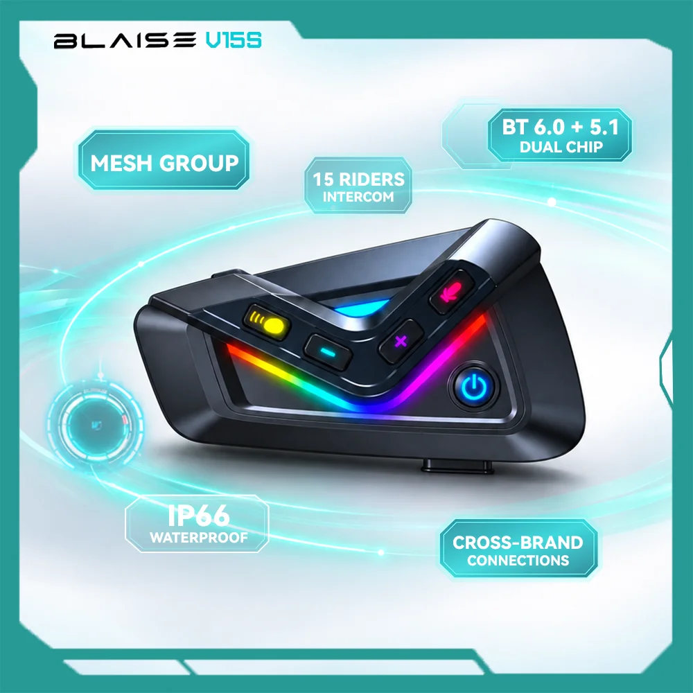 BLAISE Motorcycle Helmet Mesh Intercom For 15 Riders,Helmet Bluetooth Headset,Music Sharing,CVC+DSP Noise Reduction
