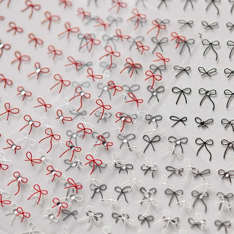 1PCS Black White Ribbon Fashion Cartoon Nail Decals DIY Accessories for Manicure 3D Japanese Mini Bow Nail Art Stickers