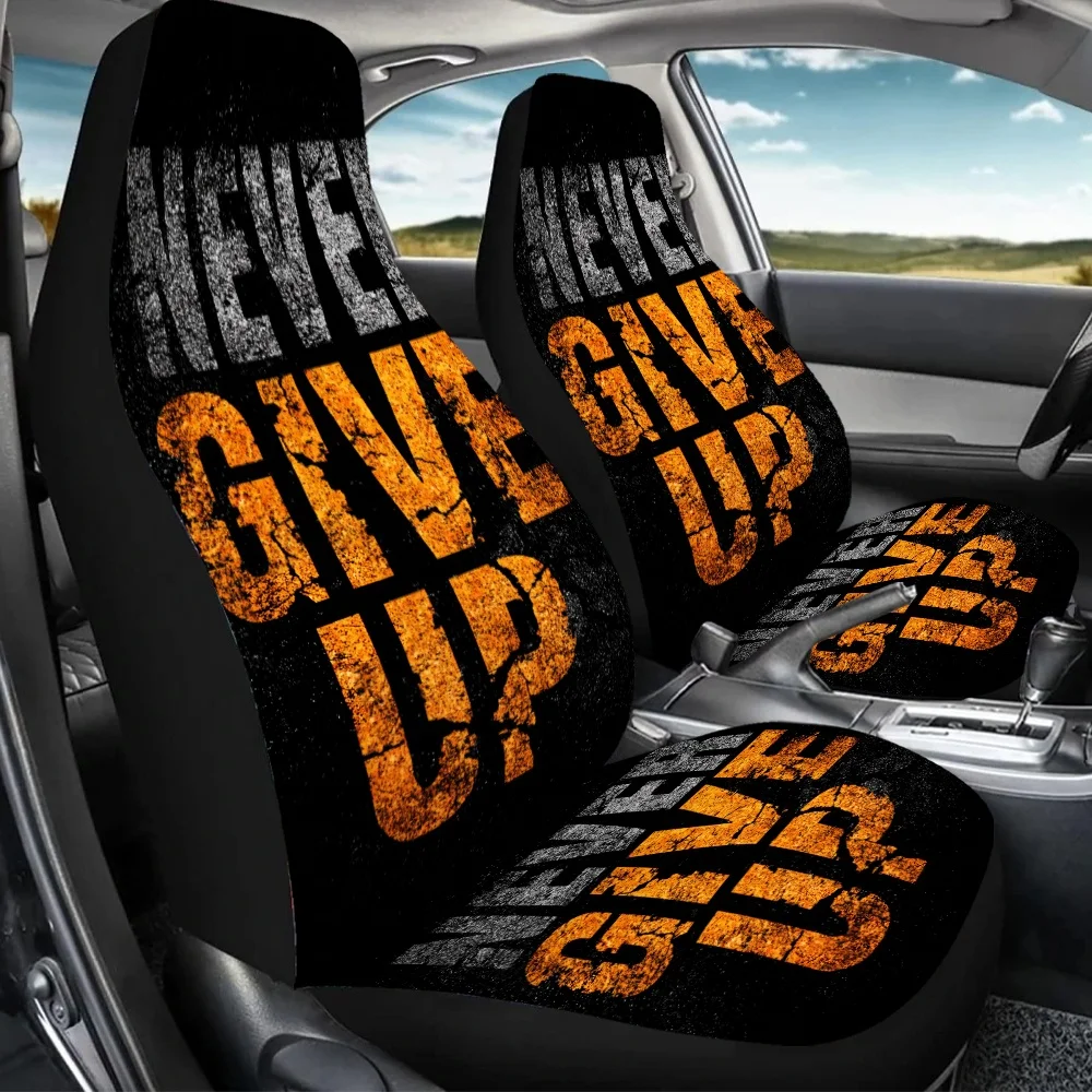 2pcs Never Give Up Print Car Seat Covers For Everyone, Universal Auto Front Seat Protector Fits Cars And SUV Sedans, Enhance Dri