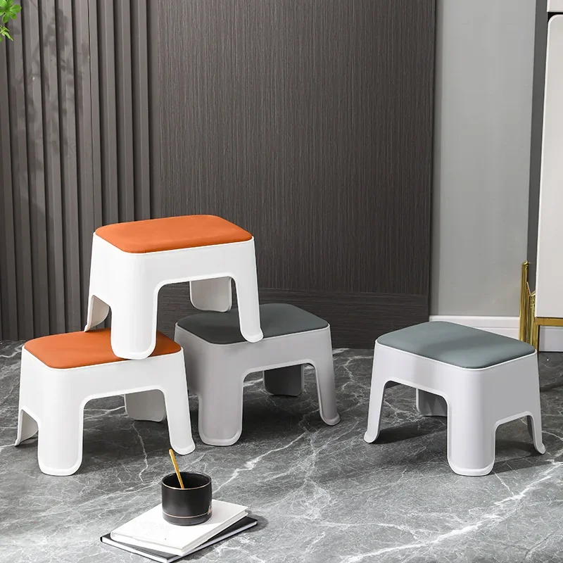 Ottoman Plastic Stool Thickened Household Soft Living Room Coffee Table Can Be Stacked Stools Tabouret Pliant Portable Footrest