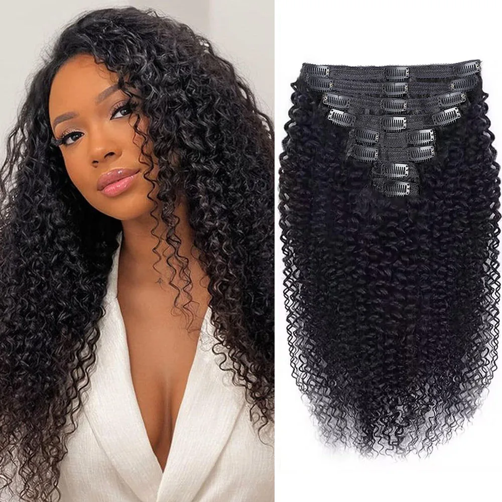 

Кудрявые вьющиеся заколки для наращивания человеческих волос Remy 10-24 дюйма Кудрявые вьющиеся заколки для наращивания волос 100% человеческие волосы для чернокожих женщин