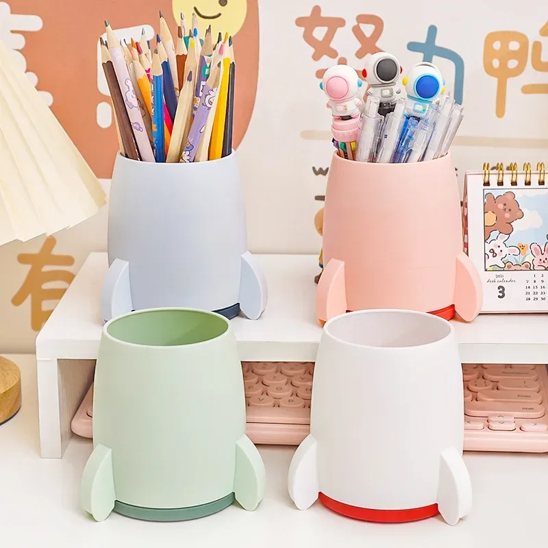 

Student School Office Stationery Rocket Shape Pen Holder Desk Accessories Storage Box Desktop Organizer