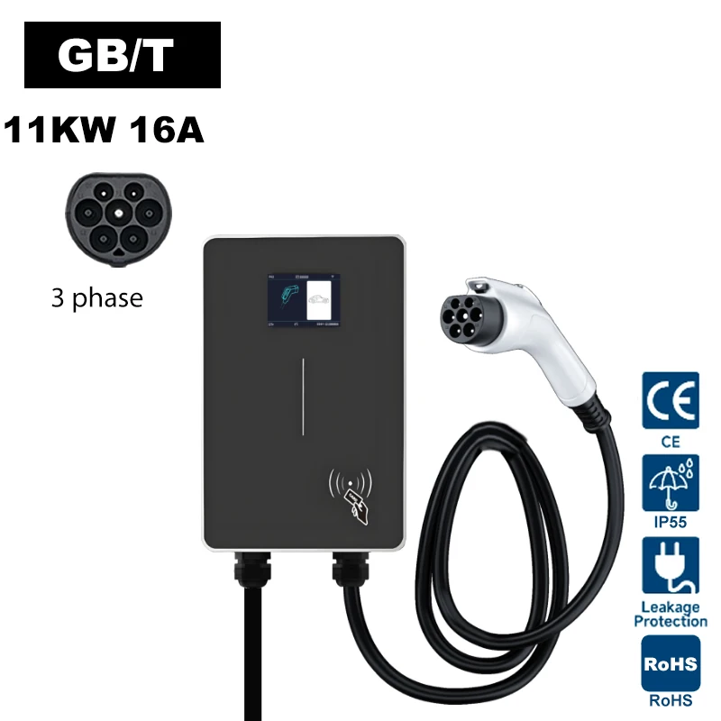 JIGU 3-phase 11KW 16A GB/T 20234 EV Charger Station Wallbox Charging Set Charging Time WIFI APP Control