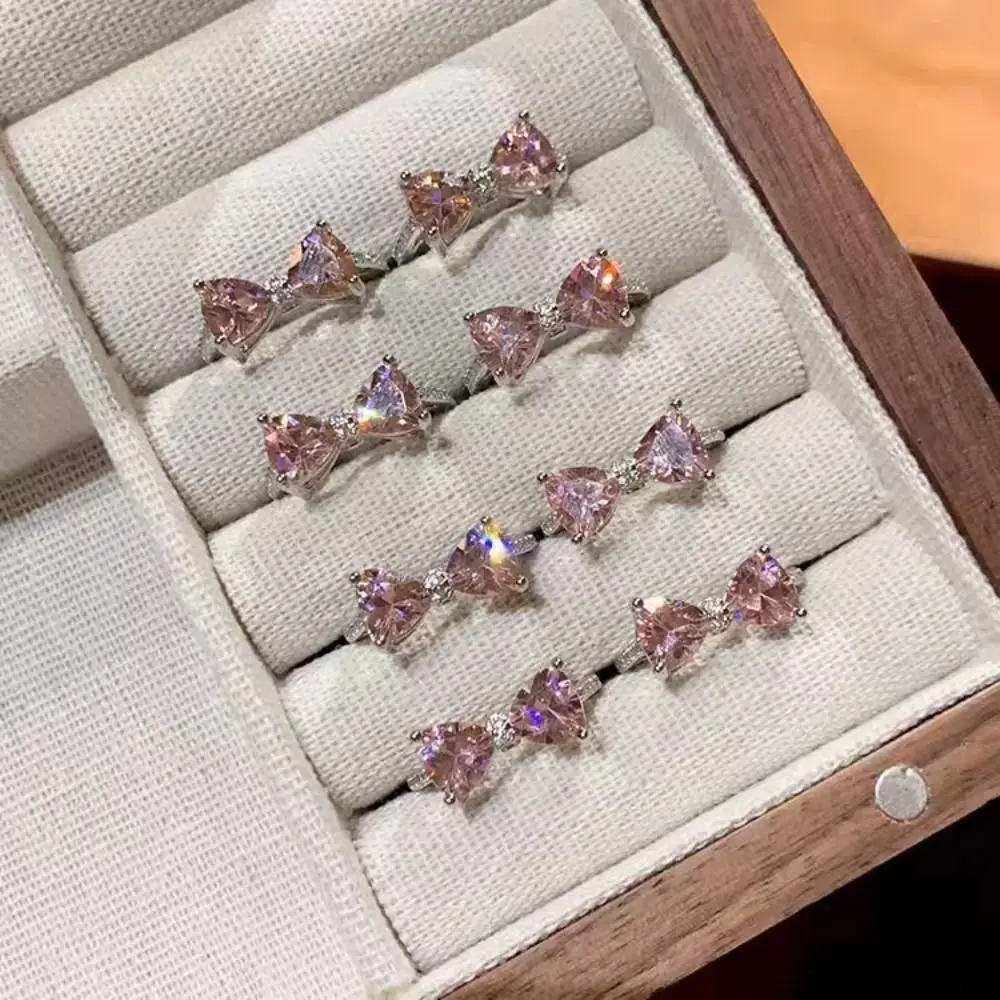 أزياء الوردي Bowknot البنصر رائعة الحلو ربطة القوس فيونكة حلقة Bowknot مجوهرات Bowknot افتتاح حلقة إزالة الأعشاب الضارة