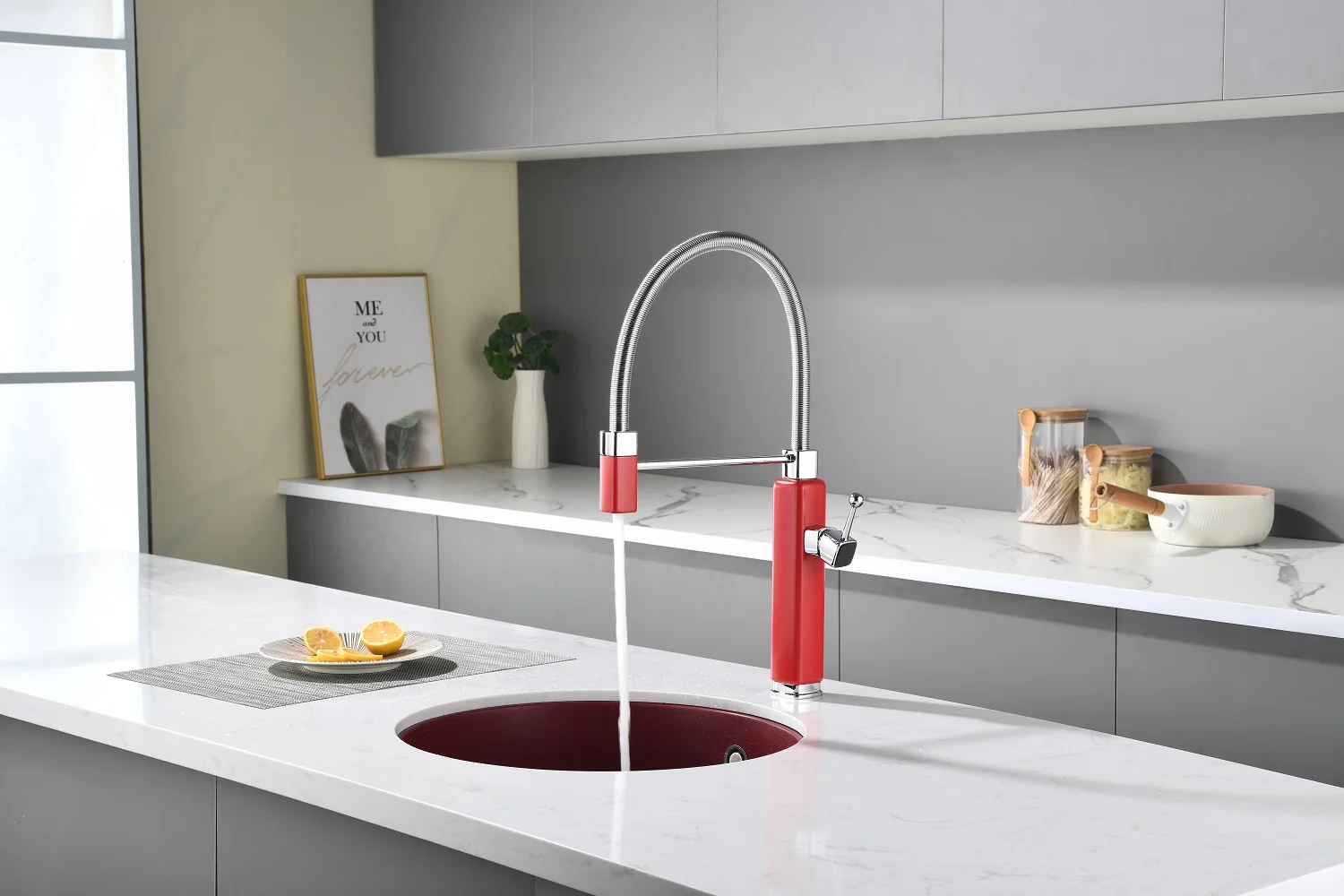 Robinet de cuisine extractible rouge, eau chaude et froide, offre spéciale