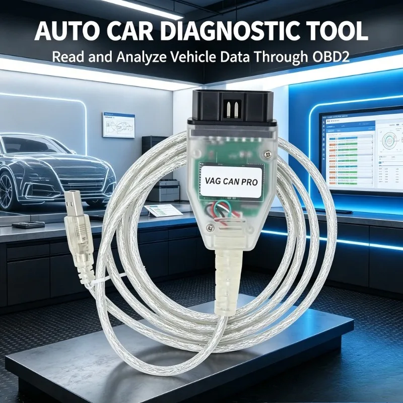 Cavo diagnostico professionale VAG CAN PRO VCP 5.5.1 OBD2, interfaccia CAN Bus e K-line, lettore di codici di errore per auto, ideale per officine di manutenzione VW e Audi.