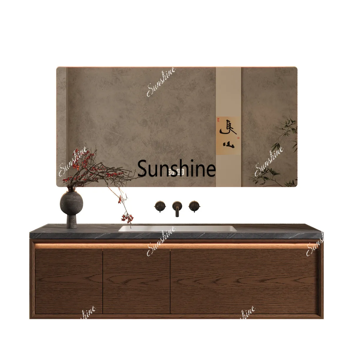 New Chinese style, bathroom cabinet combination, bathroom slate seamless integration