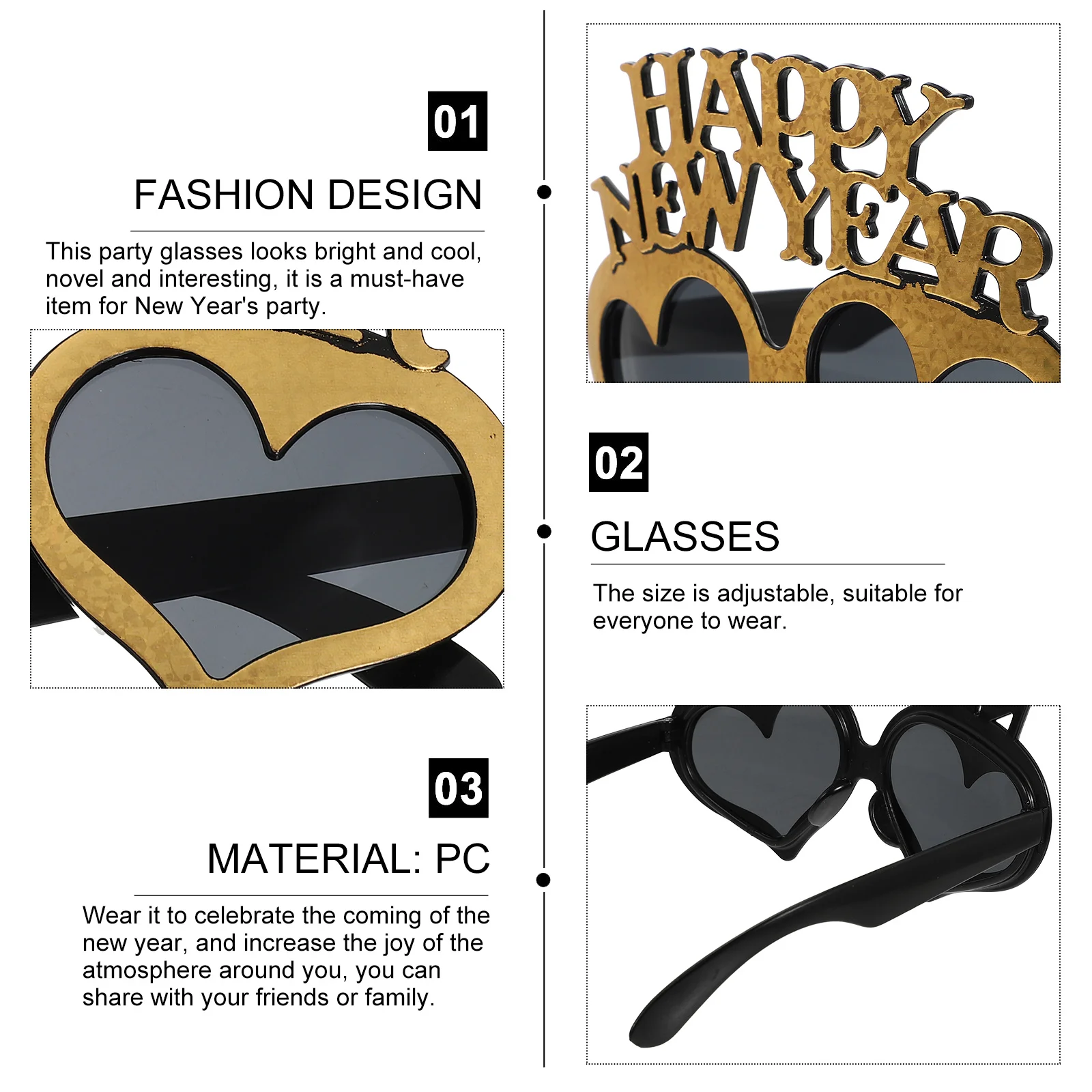 3 pezzi occhiali da atmosfera felice anno nuovo design occhiali da vista divertenti oggetti di scena per foto per occhiali da festa con decorazioni per la celebrazione Nye