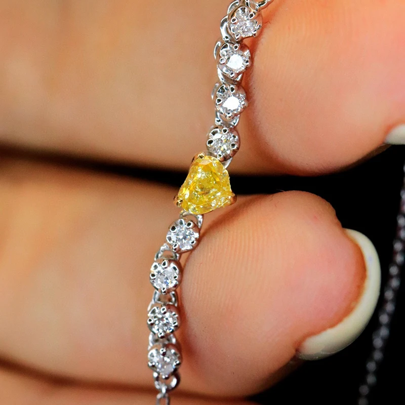 Aazuo Real Yellow Diamonds 18K White Gold Tennis Lovely Heart Bracelet Upscale Trendy Senior Party Senior Customize Fine Jewelry