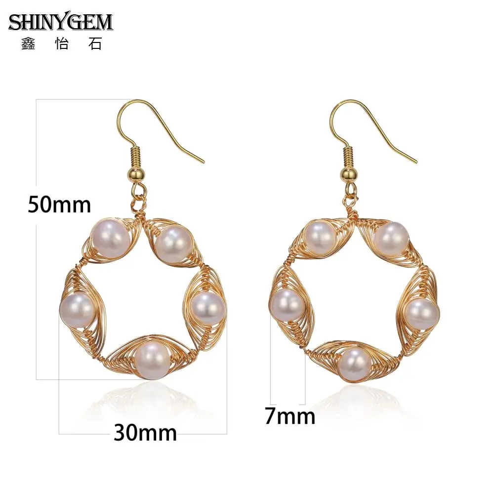 SHINYGEM Natural Freshwater Genuine Pearl Stud Earrings for Women 14k Gold Plated Hand Wound 925 Silver Ear Hooks Luxury fashion