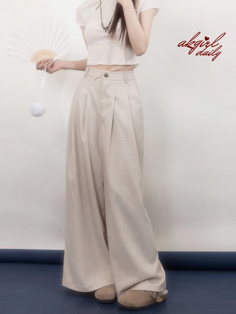 

Slimming High Waist Straight Leg Suit Pants Women's Casual Floor Length Trousers AKSTUDIO New Chinese Sle High Waist Drapey