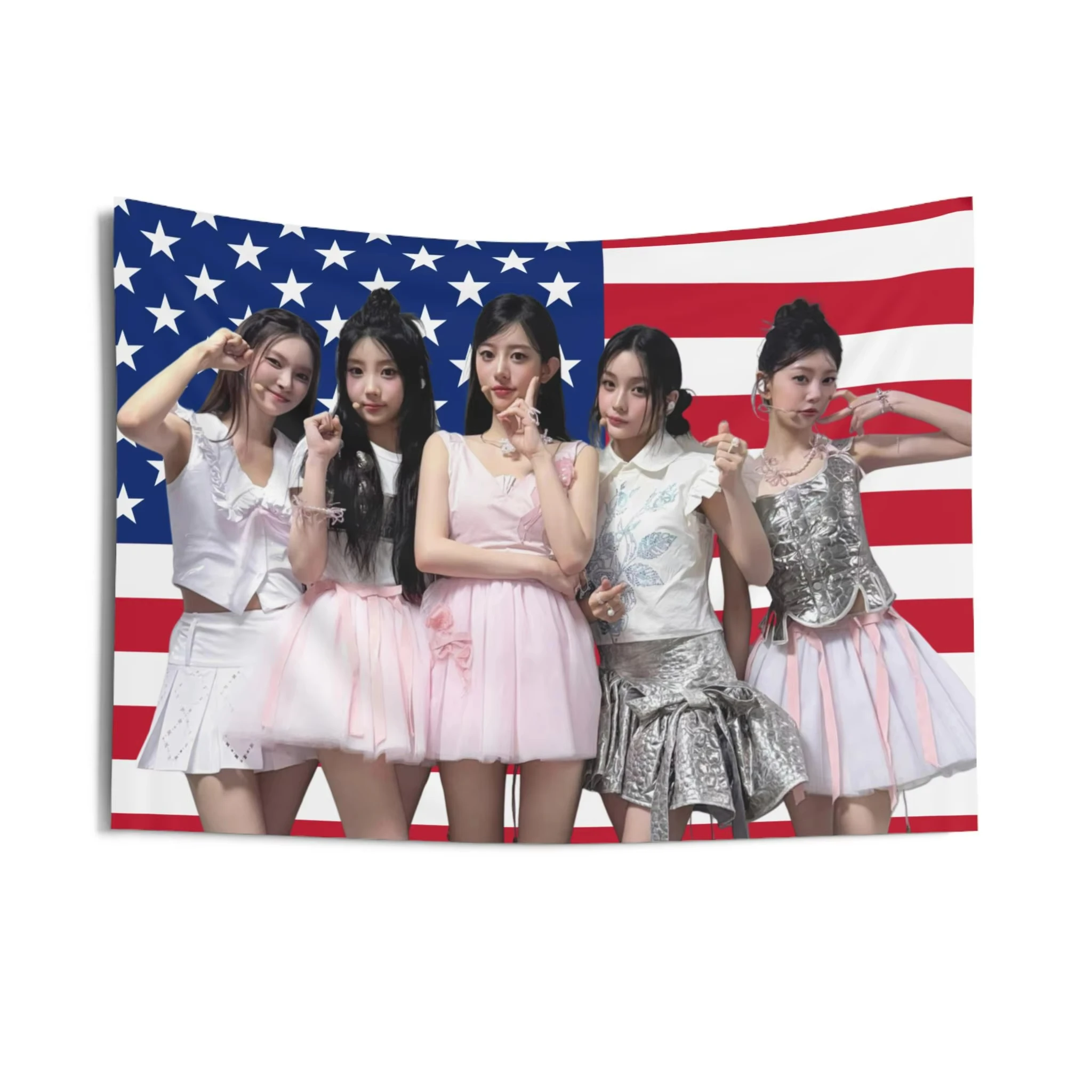 ILLIT America Flag Tapestry Kpop Concert Flag Wall Hanging Bedroom Decor Unique Fan Gift Large Kpop Room Wall Decor